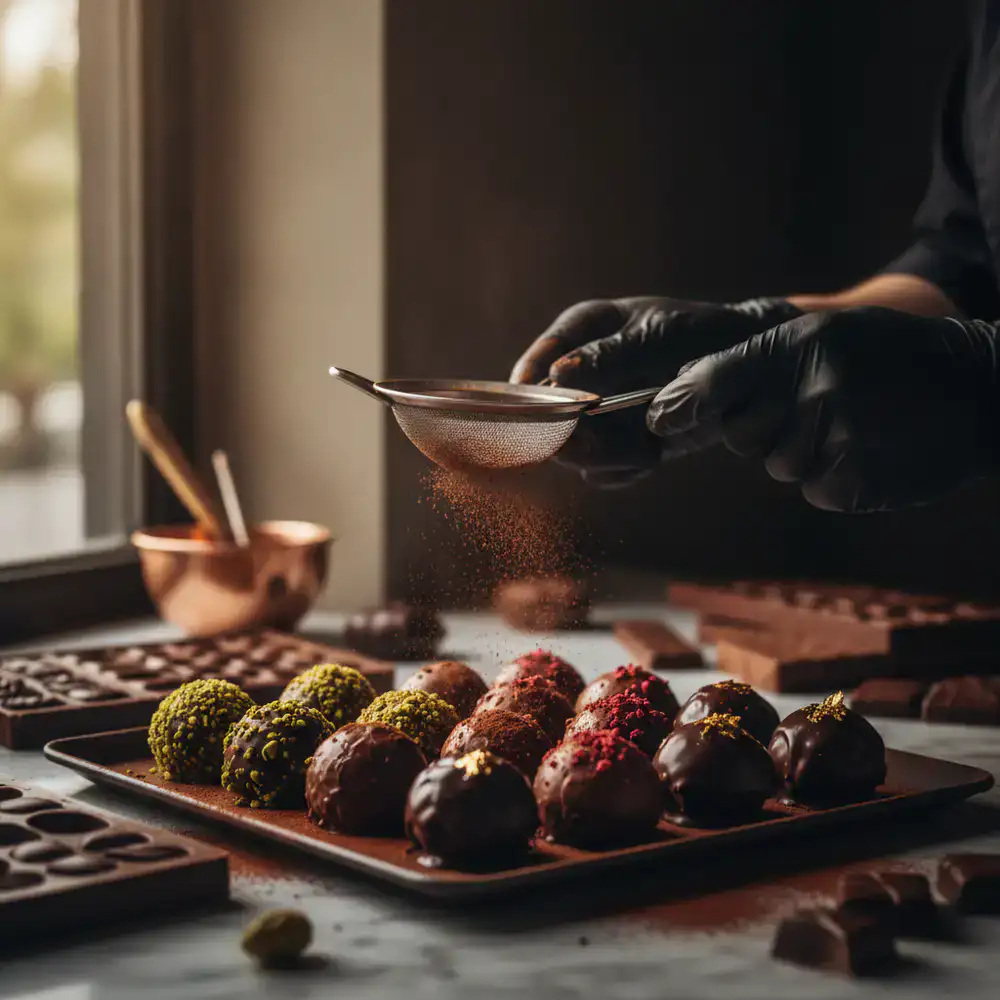 Chocolatier hand-finishing truffles