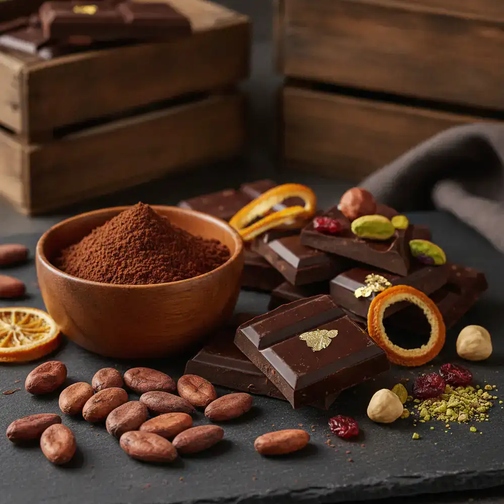 Close up of premium cacao and ingredients