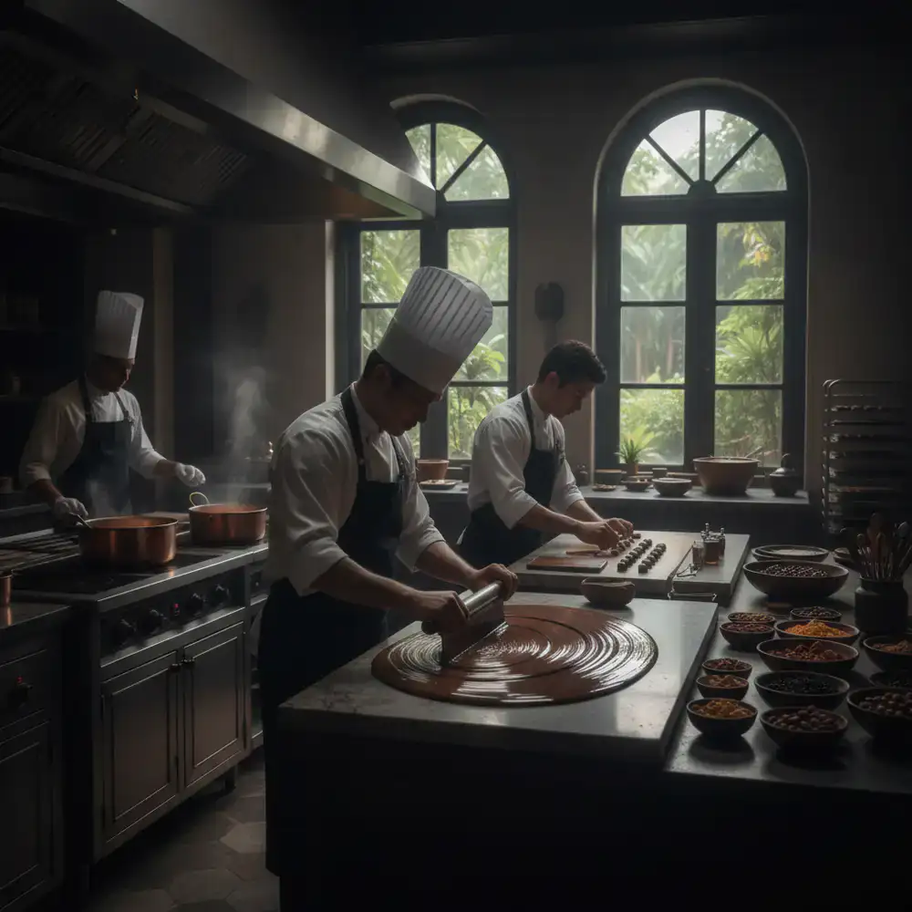 Artisans crafting chocolate in the Banani kitchen